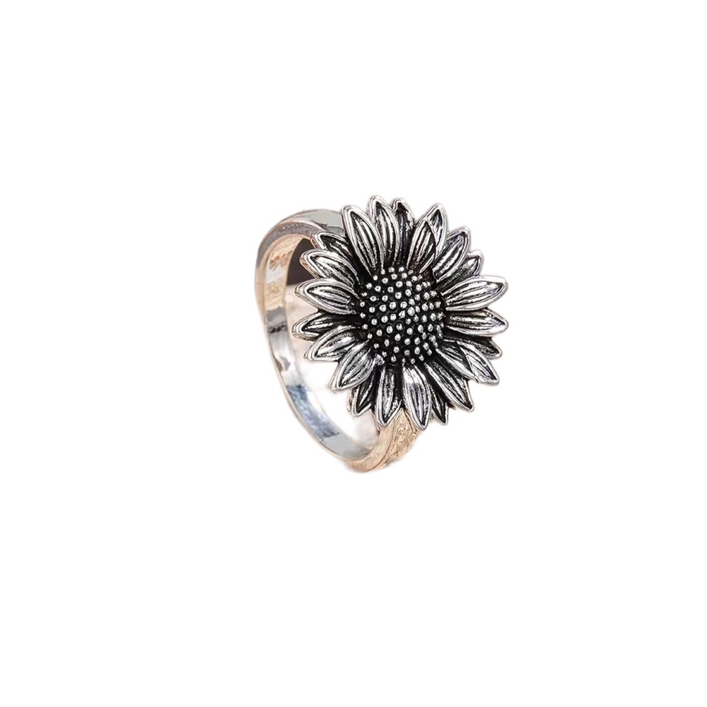 Boho Sunflower Silver Plated Flower Ring